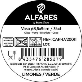 LAV Vaso Pinta 340 ml / 0.34 L con Diseño de Limones Color Verde - 8.5 x 8.5 x 9 cm - Ref. BDG386 (24 Unidades)