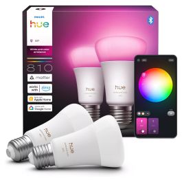 Philips Hue White and Color Ambiance Bombilla Inteligente LED, A60 E27, Bluetooth/Zigbee, 2 Bombillas, 6W (Equiv. 60W), 810 Lúmenes, Color y Blanco Ajustable