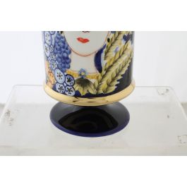 DKD Home Decor Jarrón de Porcelana Shabby Margot Multicolor Azul con Diseño de Cara 11 x 25 x 11 cm