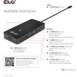 Club3D Hub USB-C 7 en 1: 2xHDMI 4K60Hz, 2xUSB, USB-C PD100W, LAN - Adaptador para portátil/PC