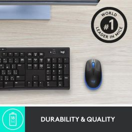 Logitech M190 Ratón Inalámbrico de Tamaño Completo Ergonómico para Manos Grandes, RF, 18 Meses de Batería, Azul