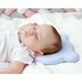 KioKids Almohada Ergonómica Anti-Plagiocefalia para Bebés Recién Nacidos, con Cavidad Central y Tejido Algodón 100% Azul