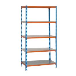 Simon Rack Estantería metálica Simonclick plus 5/500, sin tornillos, 5 estantes, carga 180kg, 2000x1000x500mm, azul/naranja/galvanizado