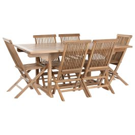 DKD Home Decor Mesa Comedor Terraza y Jardín Marrón Teca Extensible 100 x 180 cm (240cm) Set 9 piezas