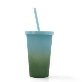 Quid Vaso con Tapa y Pajita Plástico Quidate 47,5 cL Verde - Pack de 12 Unidades, Transportable, Libre de BPA