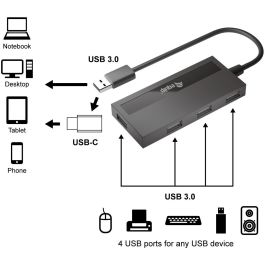 Equip Hub USB 3.2 Gen 1 (3.0 / 3.1 Gen 1) de 4 Puertos Negro 128956
