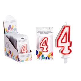 Vela Cumpleaños Número 4 Blanca Borde Rojo Arte Regal 4x8x1 cm (72 Unidades) Precio: 30.50000052. SKU: B1KFYRM7JP
