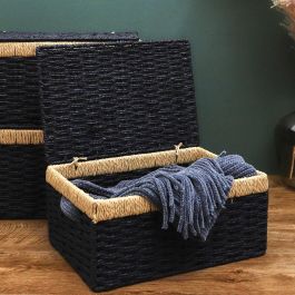 Home Deco Factory Juego de 3 Cajas de Almacenar con Tapa, Papel y Metal, Medidas Variadas