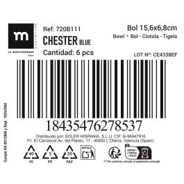 La Mediterranea Bol Chester Blue 15.6 x 15.6 x 6.8 cm (12 Unidades)