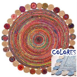 DKD Home Decor Alfombra Indio Pokara Multicolor Azul de Algodón y Yute 200x200 cm 2100 gsm Precio: 104.49999956. SKU: S3038325