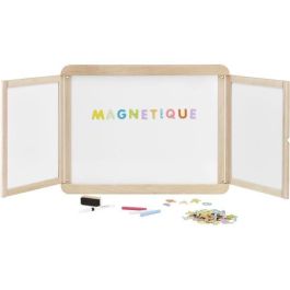 Jeujura JEU3225280880709 Pizarra Tríptico con Paneles Magnéticos, Doble Cara para Tiza y Rotulador Blanco, para Pared