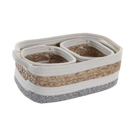 Cesta Basicos DKD Home Decor Blanco Natural 23 x 13 x 33 cm Set de 3