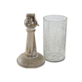 DKD Home Decor Portavela Romántico de Mango y Cristal Natural Transparente 14.5 x 50.5 x 14.5 cm (2 Unidades)