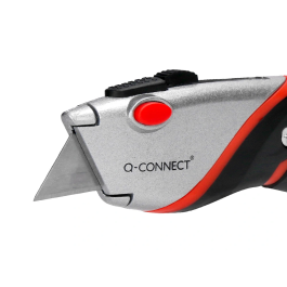 Q-connect XD-8300 Cúter Metálico de Aleación de Aluminio Ancho, Cuchilla 19 mm, Mango Caucho, Incluye 2 Cuchillas Repuesto, Blíster 1 Unidad