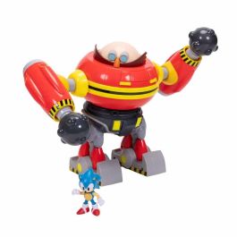 JAKKS PACIFIC Playset Sonic the Hedgehog Robot Martillo Dr. Eggman Deluxe con figura de Sonic clásico, brazos articulados y cañón