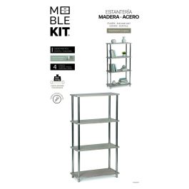 Inde Estantería Madera-Acero 4 Niveles 30,7 cm Ancho x 9,9 cm Alto x 60,4 cm Largo