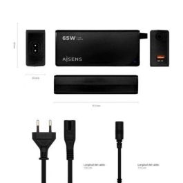 Aisens Cargador Universal Automático 65W para Portátil con 9 Conectores y USB-A QC 3.0