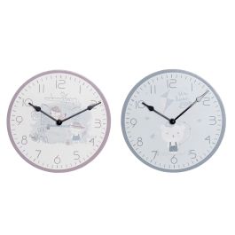DKD Home Decor Reloj Infantil Bird Rosa Azul 24 x 3 x 24 cm (2 Unidades) MDF y Plástico