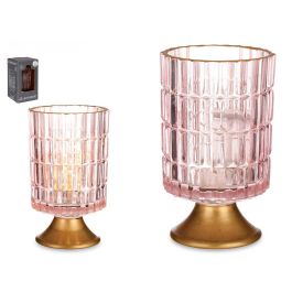 Farol LED Pie Metal Rosa Giftdecor 10.7x18x10.7 cm, Vidrio, Oro, 12 LED (6 Unidades) Precio: 67.99000043. SKU: S3611488