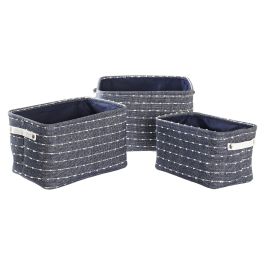 Cesta DKD Home Decor Azul Marino Blanco 28 x 25 x 38 cm Set de 3