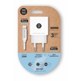 Tech One Tech Cargador ultrarrápido PD 25W con cable nylon USB-C a Lightning 1m Blanco