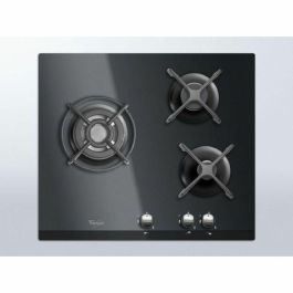 Whirlpool AKT404NB Cocina de gas de vidrio templado, 3 quemadores, 6350W, 59x51cm, Encendido con una mano, Negro