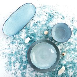 Quid Bol Cerámico Boreal Azul 16 cm con Relieve Orgánico - Juego de 6 Unidades 100% Higiénico Apto Lavavajillas y Microondas