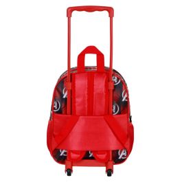 Marvel Los Vengadores Mochila 3D con Ruedas Pequeña, Relieve Frontal, 2 Bolsillos Laterales de Malla, Rojo