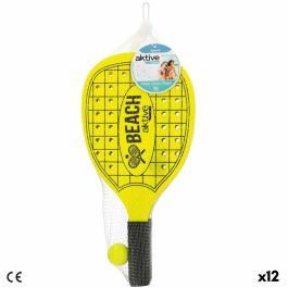 Palas de Playa con Pelota Aktive Neon Madera 20 x 40 cm (12 Unidades)