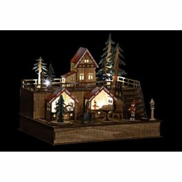 DKD Home Decor Casa Navidad Alpina LED Madera Marron Oscuro Rojo 22.5 x 25.5 x 30 cm