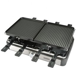 Bourgini Plancha Asar Gourmette Raclette Grill PLUS, 1400W, Antiadherente Daikin, 8 Personas, Incluye Sartenes y Espátulas