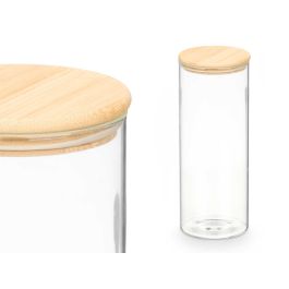 Vivalto Tarro Redondo de Almacenamiento Vidrio Borosilicato con Tapa de Bambú y Silicona 1,8 L Transparente 10x25x10 cm (12 Unidades)