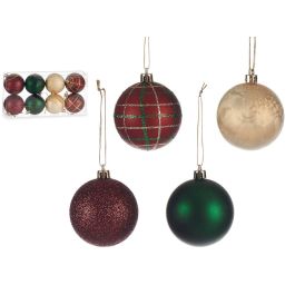 Krist+ Set de 8 Bolas de Plástico de 6 cm, Rojo, Verde, Plata y Estampado Cuadros (24 Unidades) Precio: 51.49999943. SKU: B1K28GZ8H9