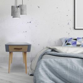 Home Deco Factory Mesita de Noche Gris Essentiel Estilo Escandinavo Madera Cajón 35x35x48 cm