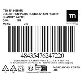 La Mediterranea Plato Hondo Andra Ø 21.5 cm (24 Unidades)