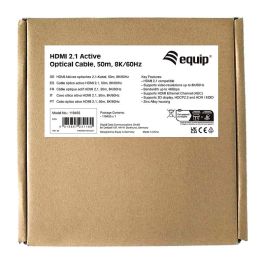 EQUIP Cable HDMI 2.1 119455 Óptico Activo 50m 8K/60Hz HDR Ethernet ARC Estándar A-A Conectores Chapados en Oro Negro