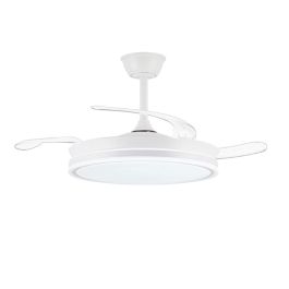 Cristalrecord Ventilador Techo LED 3CCT Evo Smart 72W 7920lm Blanco Aspas Retráctiles Ø106cm Plafón Ø48.5cm Altura 32-42cm