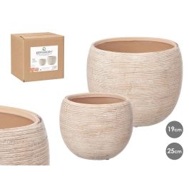 Ibergarden Set 2 Macetas Rayada Beige de Cerámica. Incluye Maceta Grande de 25 cm Ø x 20 cm Altura y Maceta Pequeña de 19 cm Ø x 15 cm Altura (2 Unidades) Precio: 37.50000056. SKU: B1AM824RE9