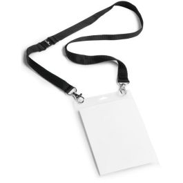 Durable 852501 - Tarjetero identificativo A6 con cinta textil, vertical, negro/transparente, 10 unidades