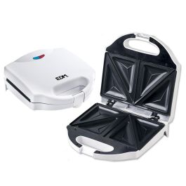 Edm Sandwichera Doble 750W, Blanco, Superficie Antiadherente, Cierre de Seguridad