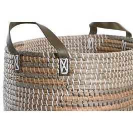 DKD Home Decor Cesta de Almacenamiento Decorativa Tropical de Seagrass y PU en Colores Natural y Amarillo, Pack de 2, Medidas 34x45x27 cm