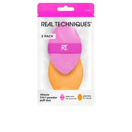 Real Techniques MIRACLE 2 IN 1 Powder Puff Duo - Set 2 Esponjas/Borlas de Maquillaje Doble Cara para Acabado Suave 'Efecto Filtro'