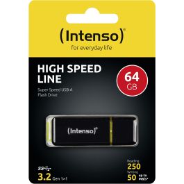 Intenso High Speed Line USB 3.2 Gen 1 (3.1 Gen 1) de 64GB – 250MB/s Lectura, 50MB/s Escritura, Negro/Amarillo