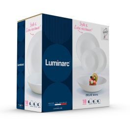 Luminarc Vajilla Zelie Opal 18 Piezas para 6 Personas Blanco Vidrio Templado Apto Lavavajillas y Microondas Fabricado en Francia
