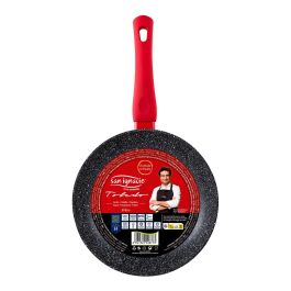 San Ignacio Sartén de Aluminio Forjado Inducción Ø18 cm, Antiadherente Marmolado, Mango Rojo Tacto Suave, Negro
