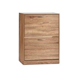 Giftdecor Zapatero de Madera Aglomerado de 2 Pisos Color Roble 60x80x24 cm para Entrada y Hogar