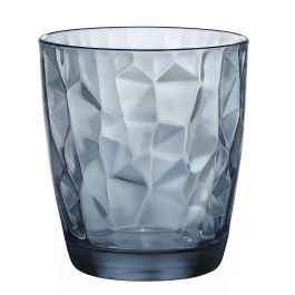 Bormioli Rocco Vaso Bajo Vidrio Diamond Azul 39 cL Pack de 6, Con Relieve, Fabricado en Italia, Apto Lavavajillas, Larga Duración