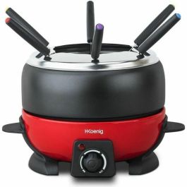 HKoeNIG ALP1800 - Fondue eléctrica 6 personas - 2L - 800W - Termostato regulable de 25 ° C a 190 ° C - Olla extraíble - Rojo y negro