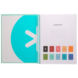 Antartik Cuaderno espiral micro A4, tapa forrada, 80 hojas, 90 gr, impresión horizontal, 4 taladros, banda, color menta