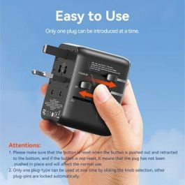 Vention FJEB0 Adaptador de Viaje Universal 65W Carga Rápida USB-C y 2xUSB-A (3 Puertos) con Compatibilidad Mundial de Voltaje y Fusible 10A Vention FJEB0 Adaptador de Viaje Universal 65W Carga Rápida USB-C y 2xUSB-A (3 Puertos) con Compatibilidad Mundial de Voltaje y Fusible 10A